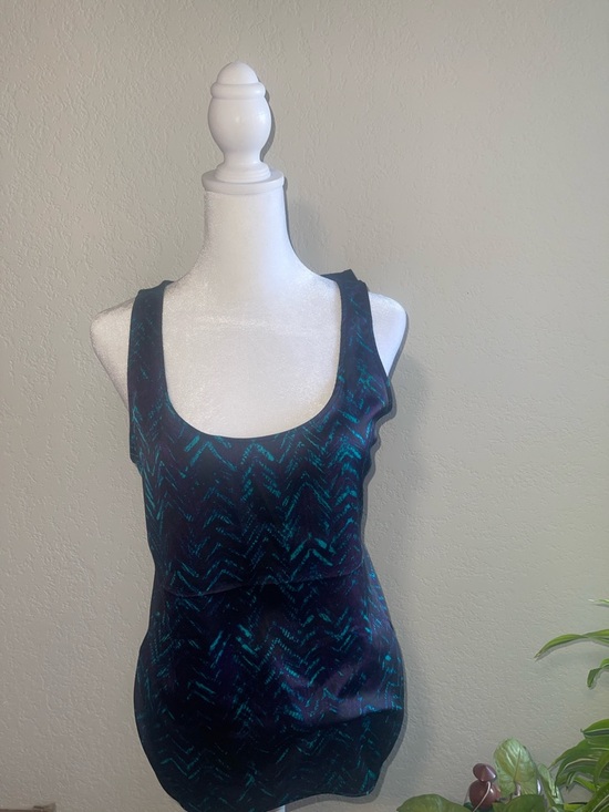 Express Tops - Express Black Tank Top with Teal Chevron Print
